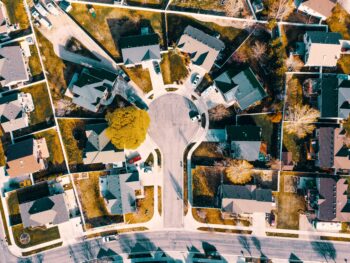 Aerial view of a neighborhood.